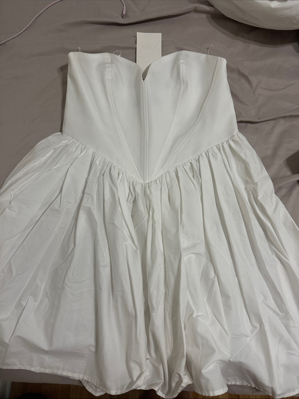 White Strapless Pleated dress
